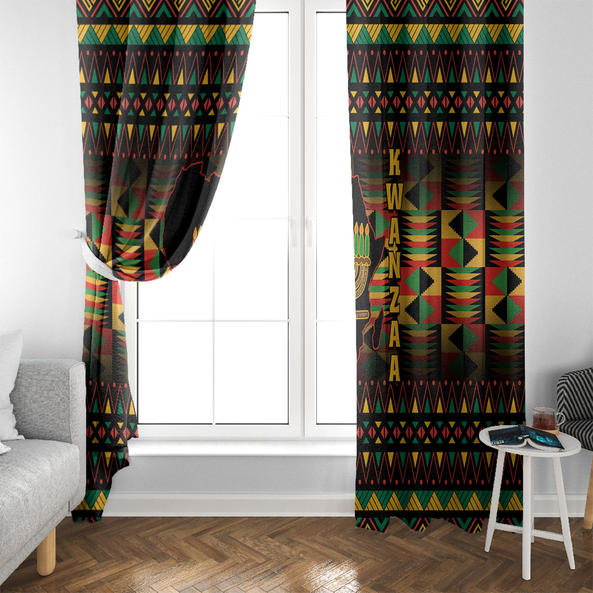 Kwanzaa Festival Window Curtain Kinara Candles African Pattern - Wonder Print Shop
