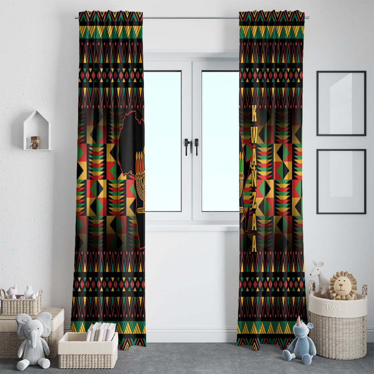 Kwanzaa Festival Window Curtain Kinara Candles African Pattern - Wonder Print Shop