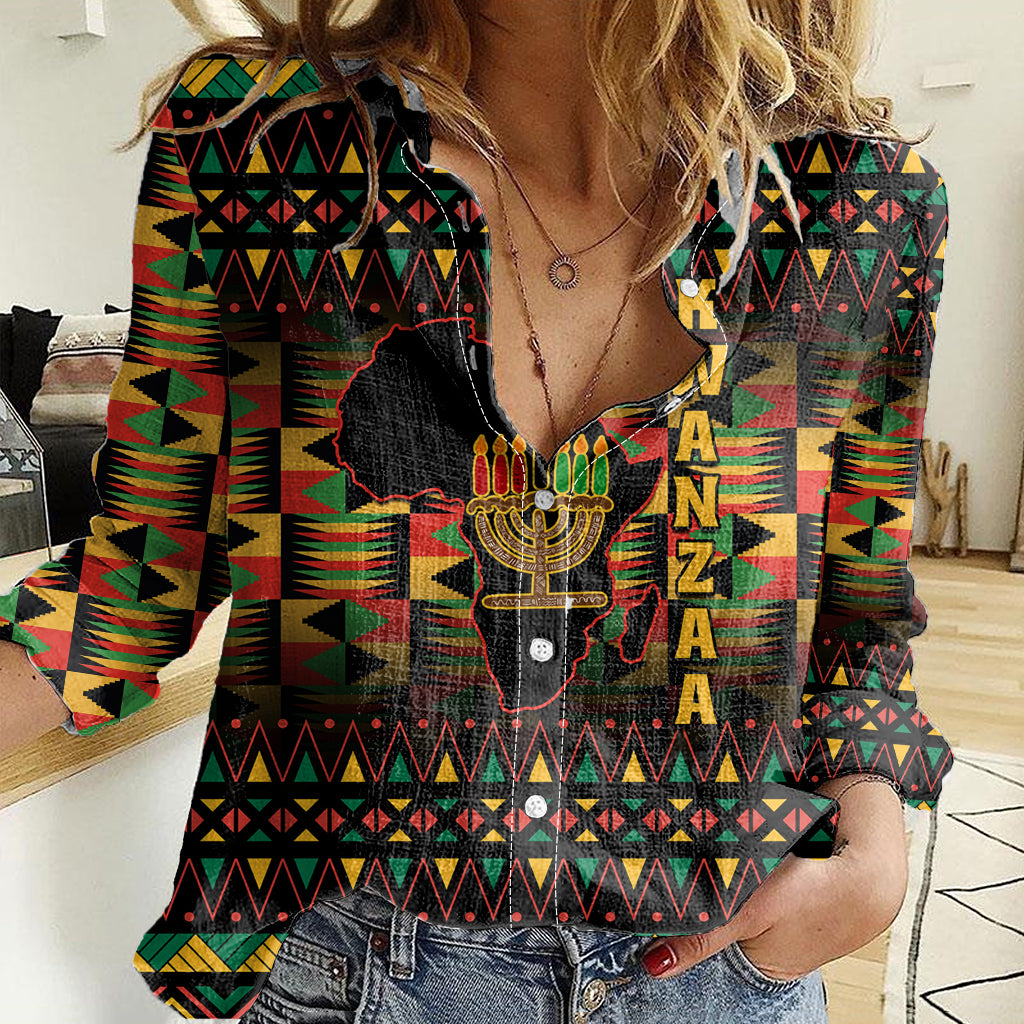 Kwanzaa Festival Women Casual Shirt Kinara Candles African Pattern - Wonder Print Shop