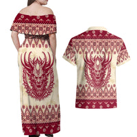 Austria Christmas Couples Matching Off Shoulder Maxi Dress and Hawaiian Shirt Krampus Xmas Pattern - Wonder Print Shop
