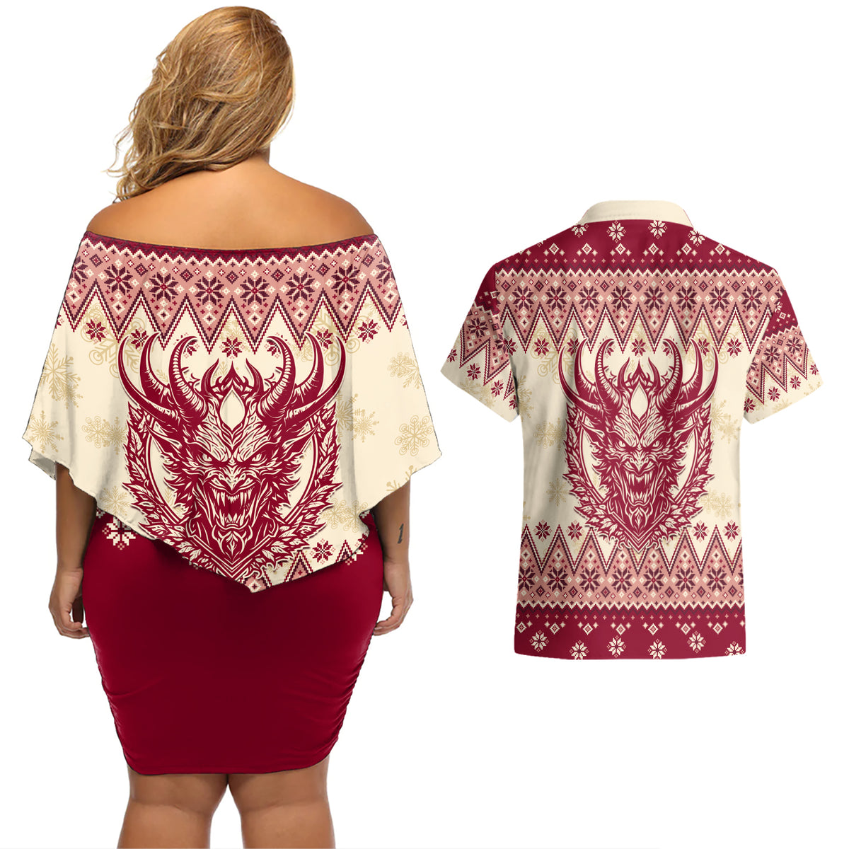Austria Christmas Couples Matching Off Shoulder Short Dress and Hawaiian Shirt Krampus Xmas Pattern - Wonder Print Shop