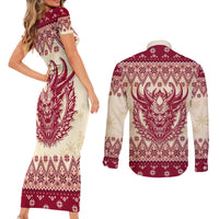 Austria Christmas Couples Matching Short Sleeve Bodycon Dress and Long Sleeve Button Shirt Krampus Xmas Pattern - Wonder Print Shop