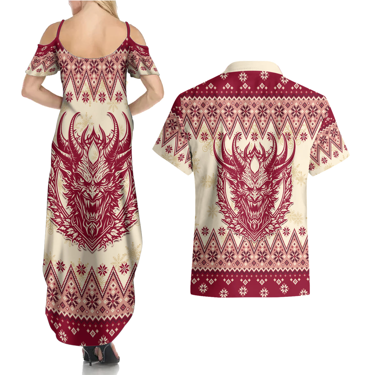 Austria Christmas Couples Matching Summer Maxi Dress and Hawaiian Shirt Krampus Xmas Pattern - Wonder Print Shop