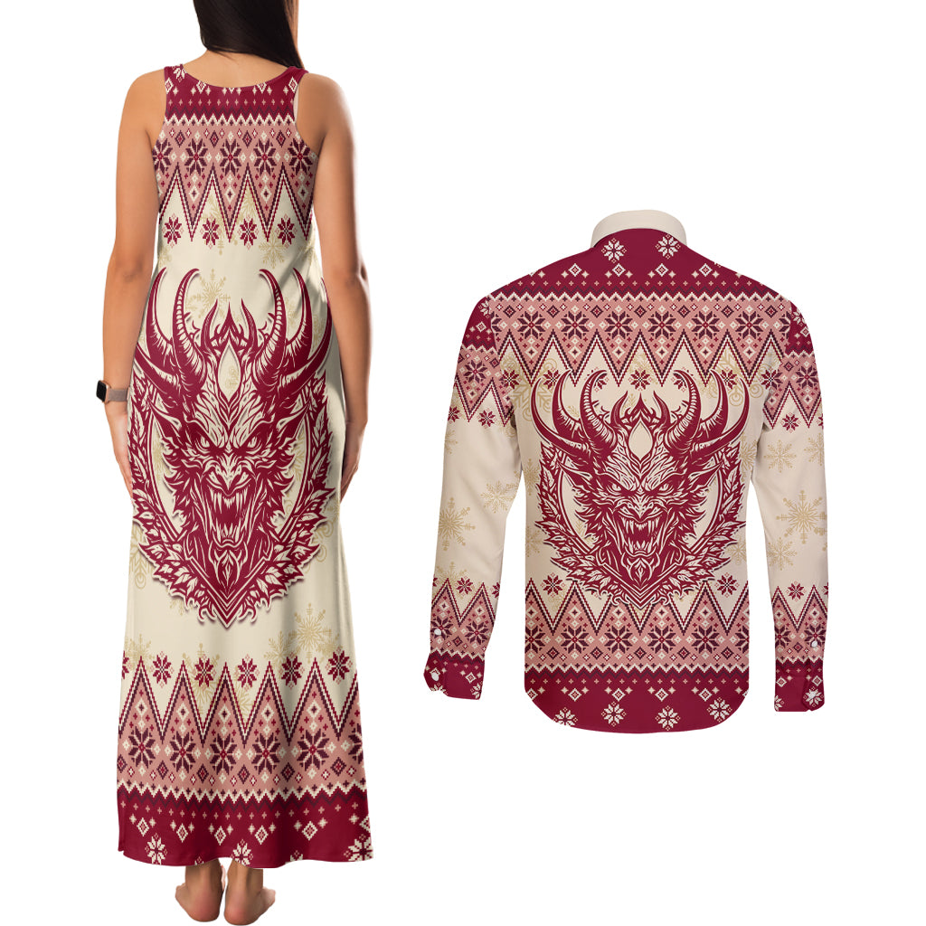 Austria Christmas Couples Matching Tank Maxi Dress and Long Sleeve Button Shirt Krampus Xmas Pattern - Wonder Print Shop