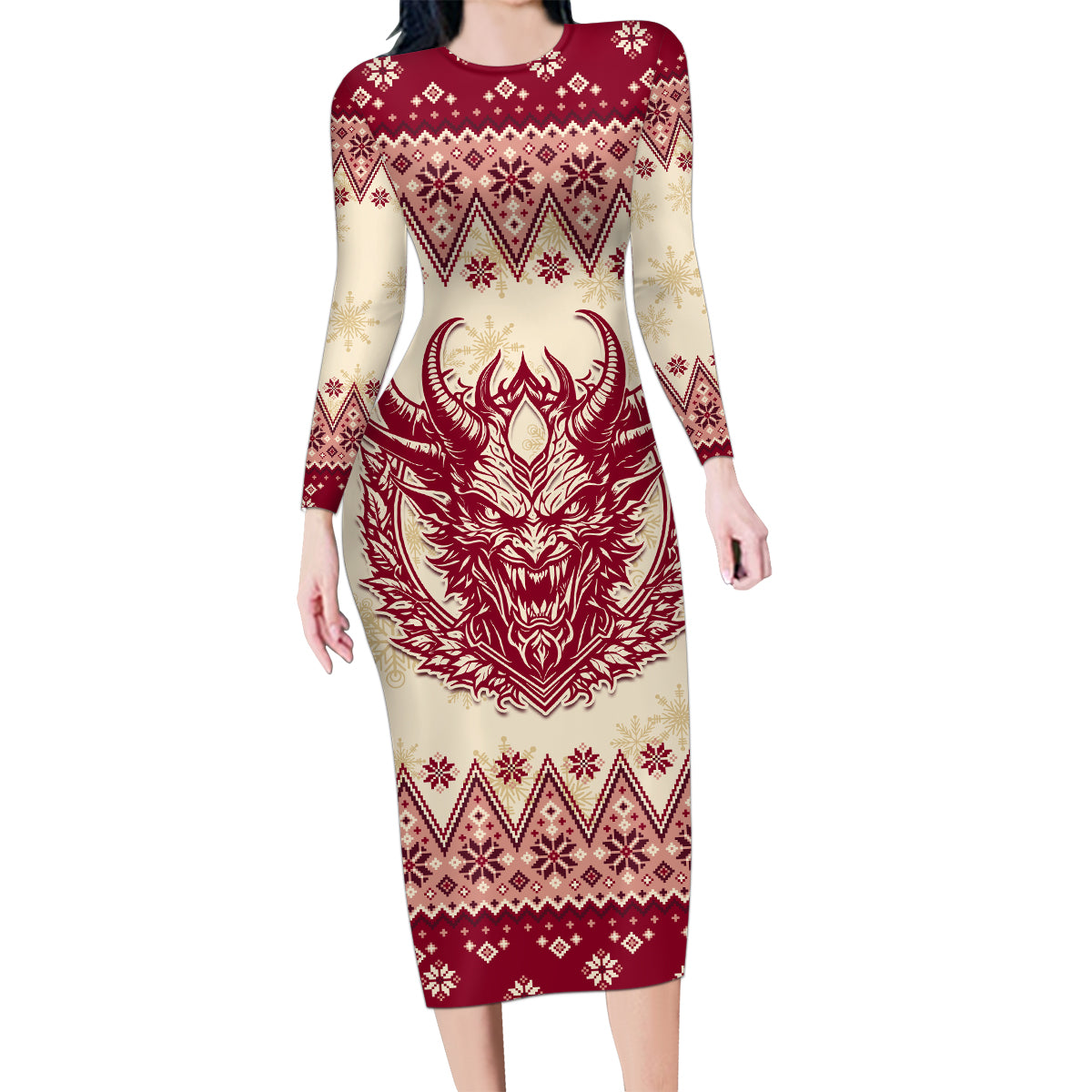 Austria Christmas Family Matching Long Sleeve Bodycon Dress and Hawaiian Shirt Krampus Xmas Pattern - Wonder Print Shop