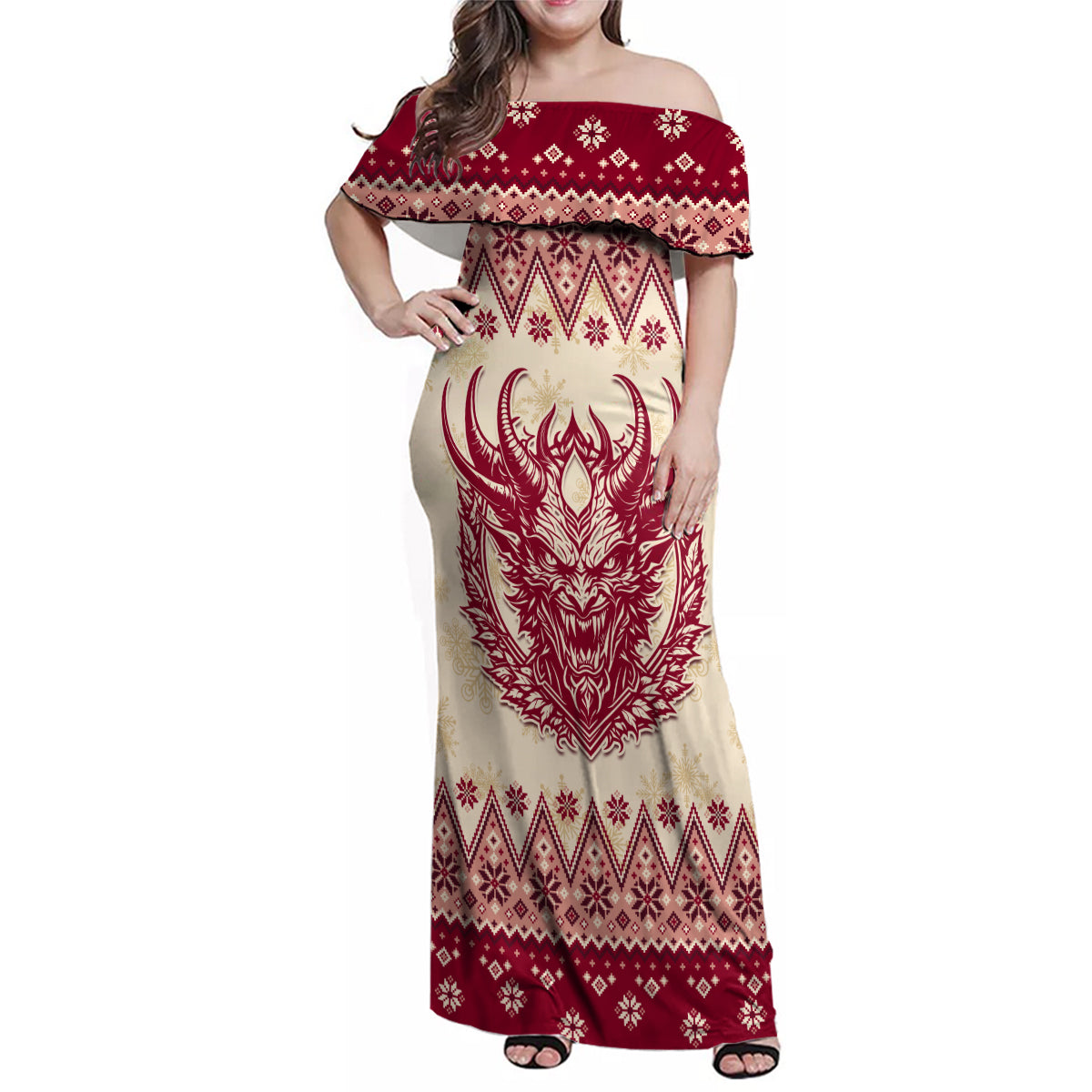 Austria Christmas Family Matching Off Shoulder Maxi Dress and Hawaiian Shirt Krampus Xmas Pattern - Wonder Print Shop