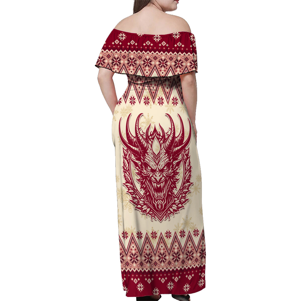 Austria Christmas Family Matching Off Shoulder Maxi Dress and Hawaiian Shirt Krampus Xmas Pattern - Wonder Print Shop