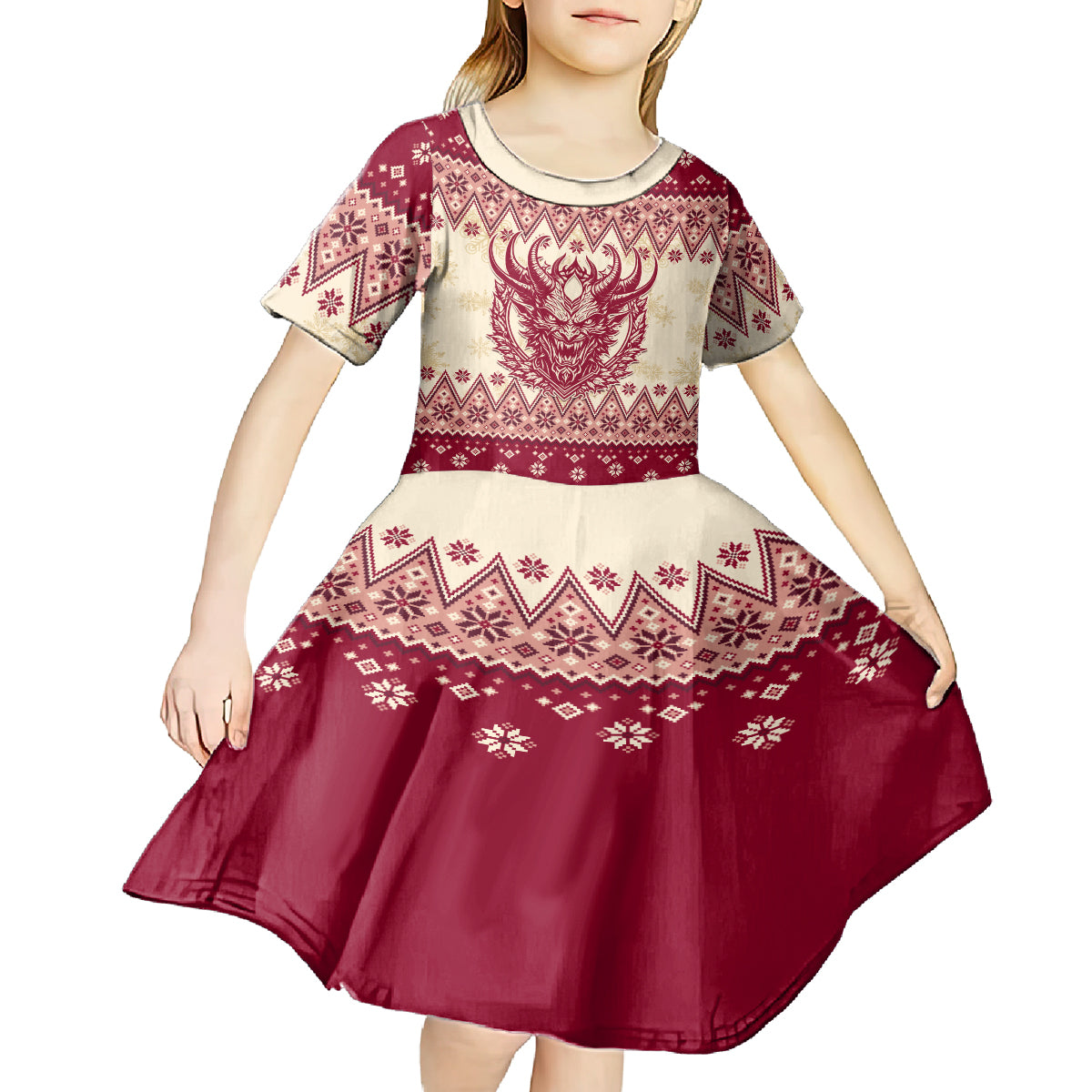 Austria Christmas Kid Short Sleeve Dress Krampus Xmas Pattern - Wonder Print Shop