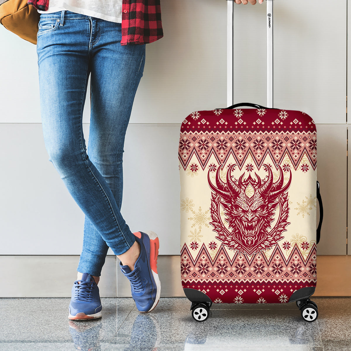 Austria Christmas Luggage Cover Krampus Xmas Pattern - Wonder Print Shop