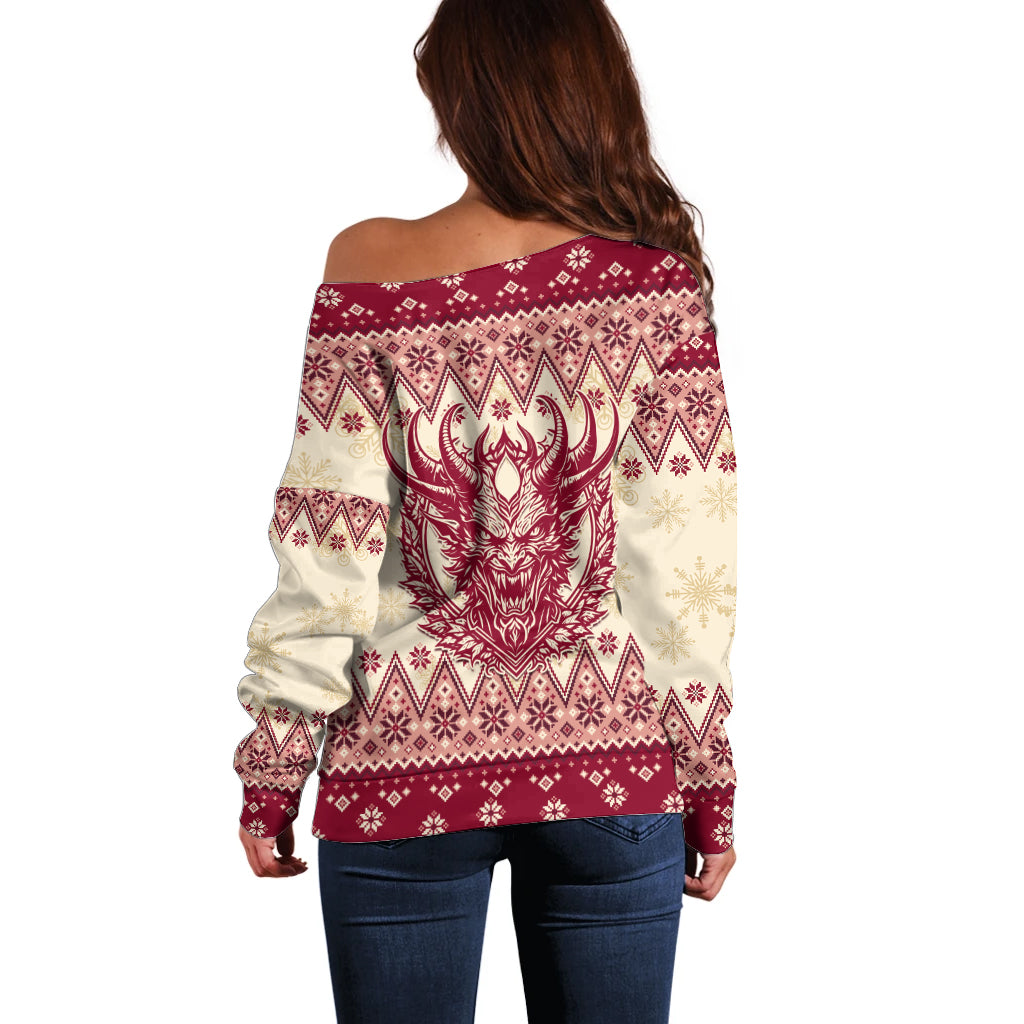 Austria Christmas Off Shoulder Sweater Krampus Xmas Pattern - Wonder Print Shop