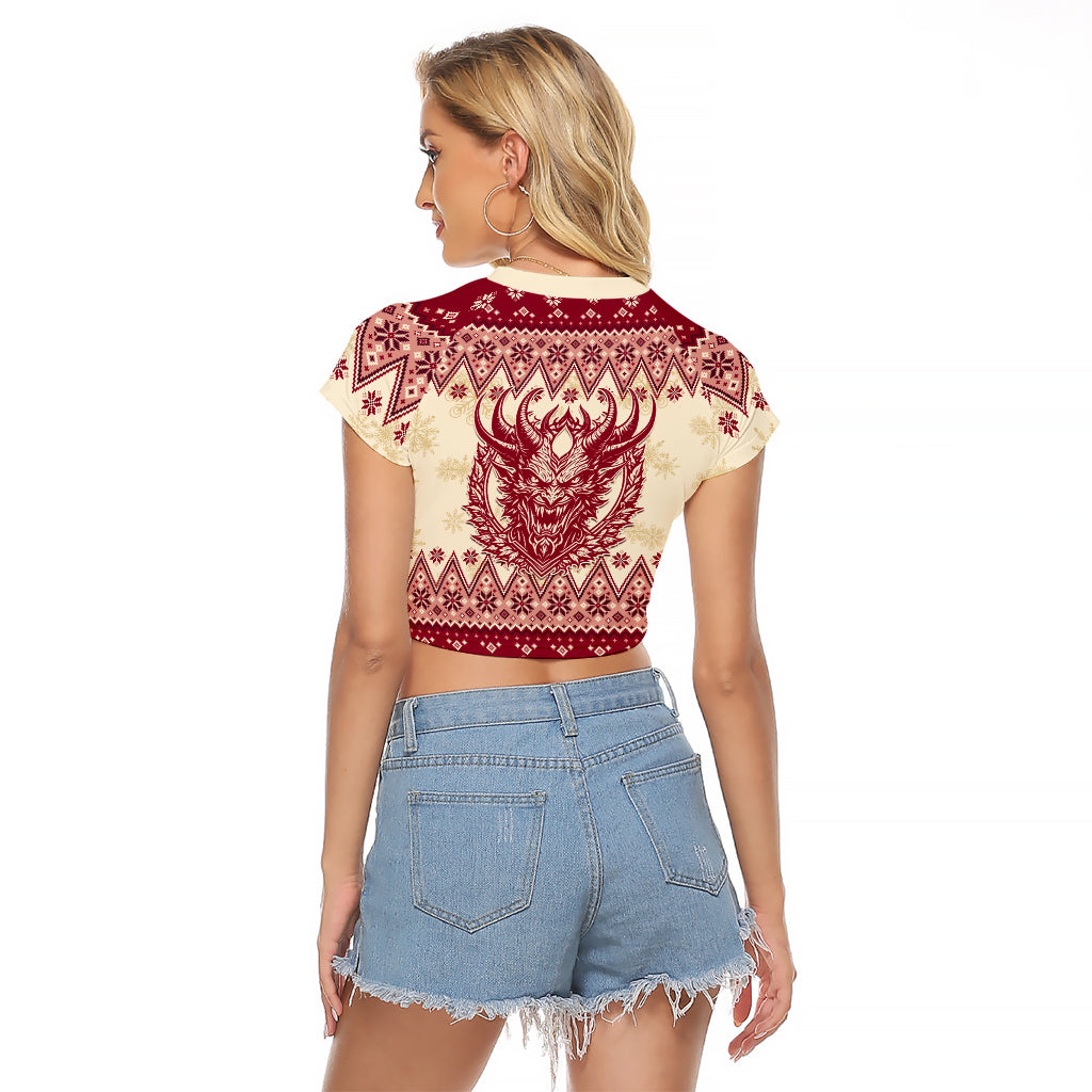 Austria Christmas Raglan Cropped T Shirt Krampus Xmas Pattern - Wonder Print Shop