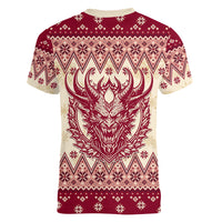 Austria Christmas Women V Neck T Shirt Krampus Xmas Pattern - Wonder Print Shop