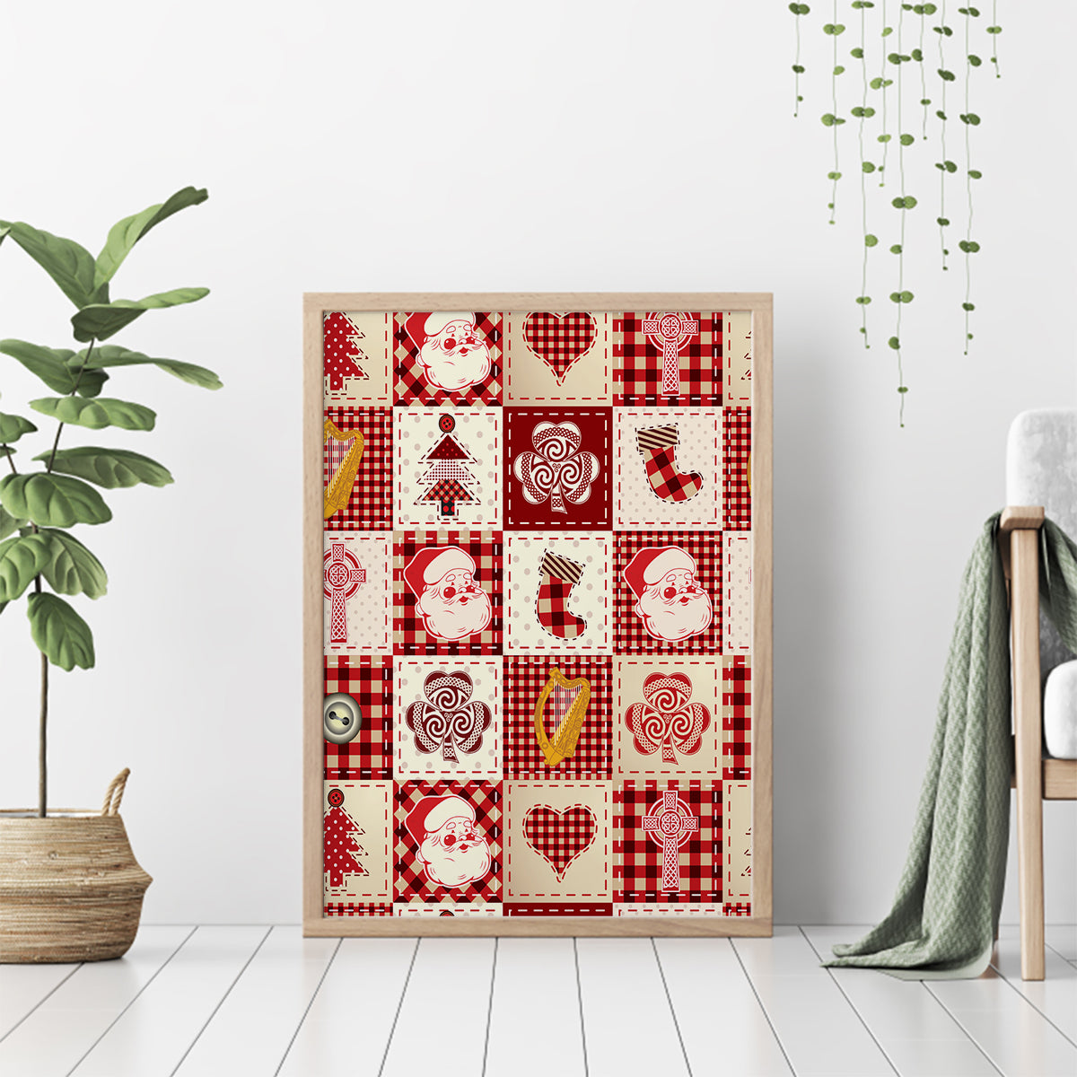 Ireland Christmas Canvas Wall Art Irish Celtic Xmas Patchwork Style - Wonder Print Shop