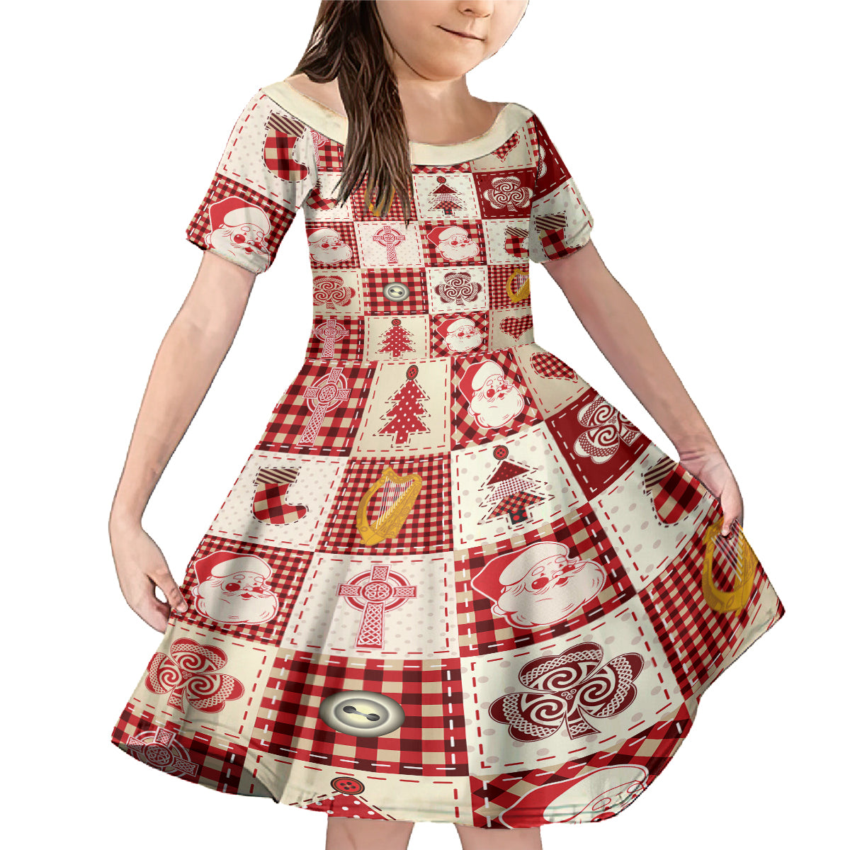 Ireland Christmas Family Matching Mermaid Dress and Hawaiian Shirt Irish Celtic Xmas Patchwork Style - Wonder Print Shop