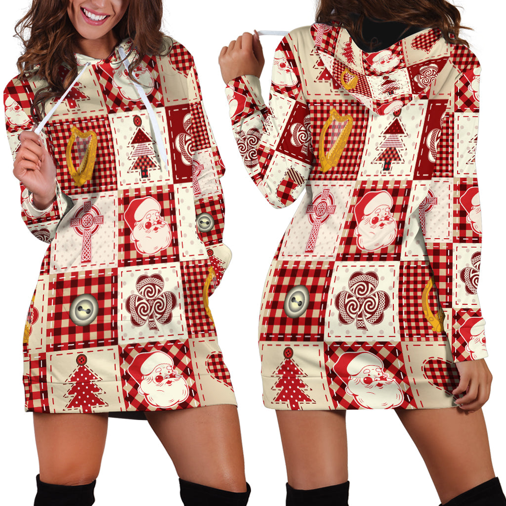 Ireland Christmas Hoodie Dress Irish Celtic Xmas Patchwork Style - Wonder Print Shop