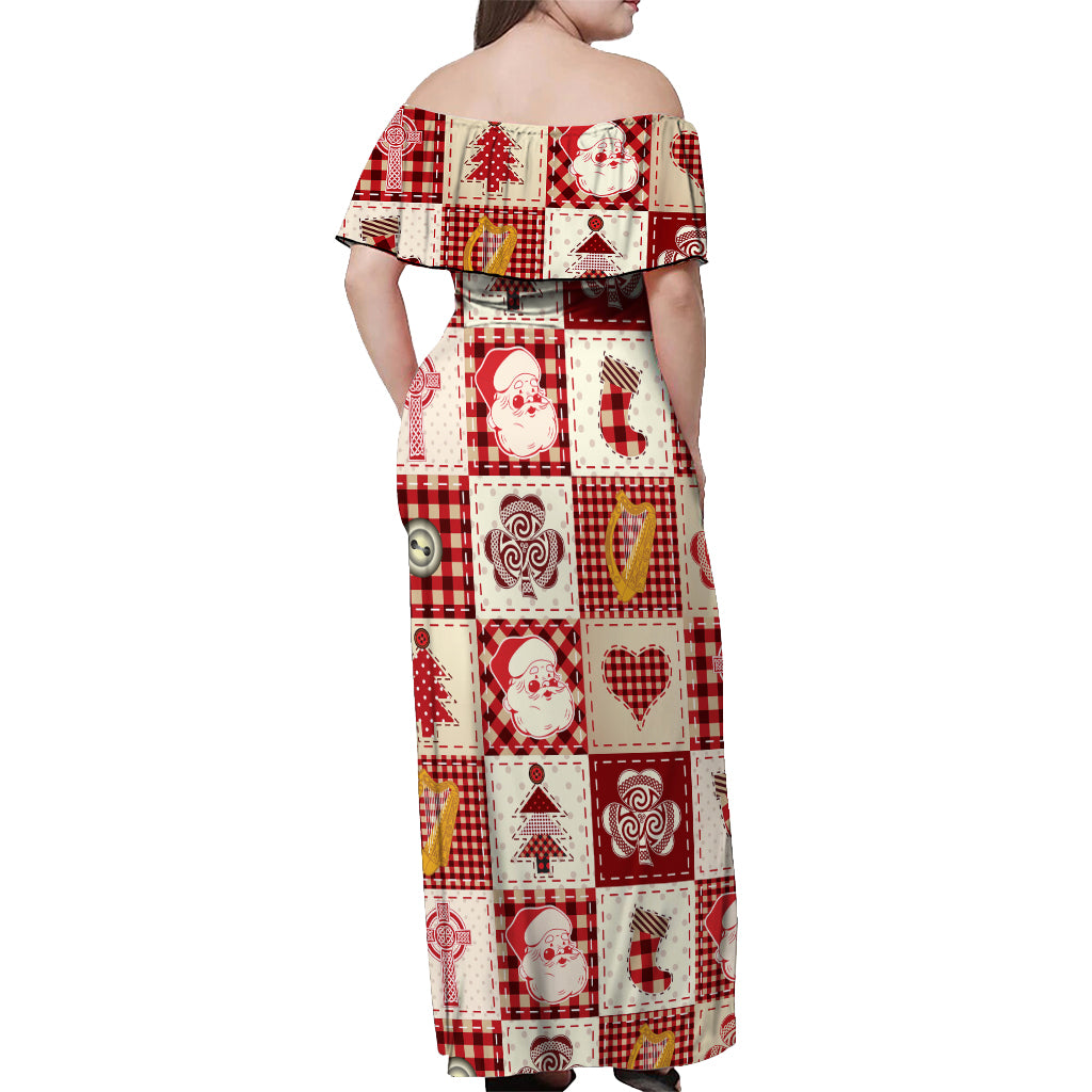 Ireland Christmas Off Shoulder Maxi Dress Irish Celtic Xmas Patchwork Style - Wonder Print Shop