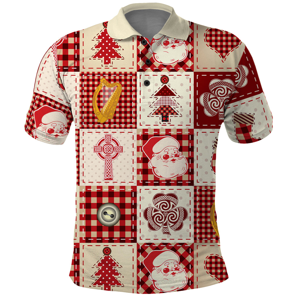 Ireland Christmas Polo Shirt Irish Celtic Xmas Patchwork Style - Wonder Print Shop