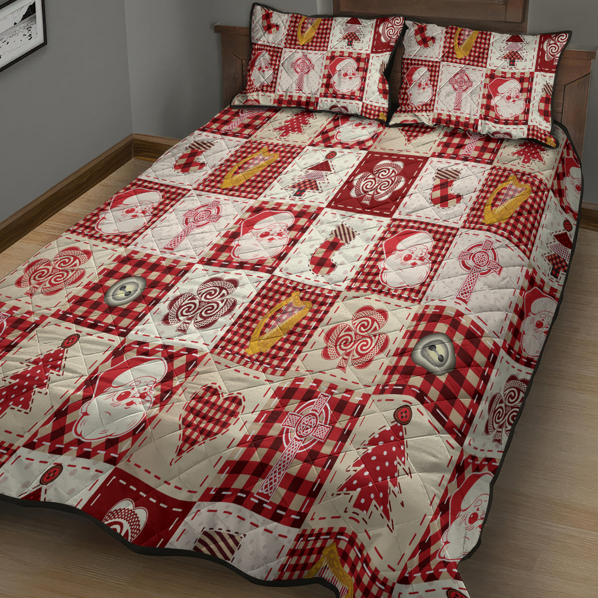 Ireland Christmas Quilt Bed Set Irish Celtic Xmas Patchwork Style - Wonder Print Shop