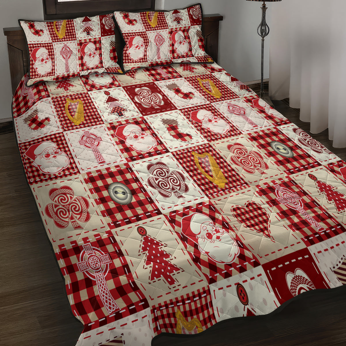 Ireland Christmas Quilt Bed Set Irish Celtic Xmas Patchwork Style - Wonder Print Shop