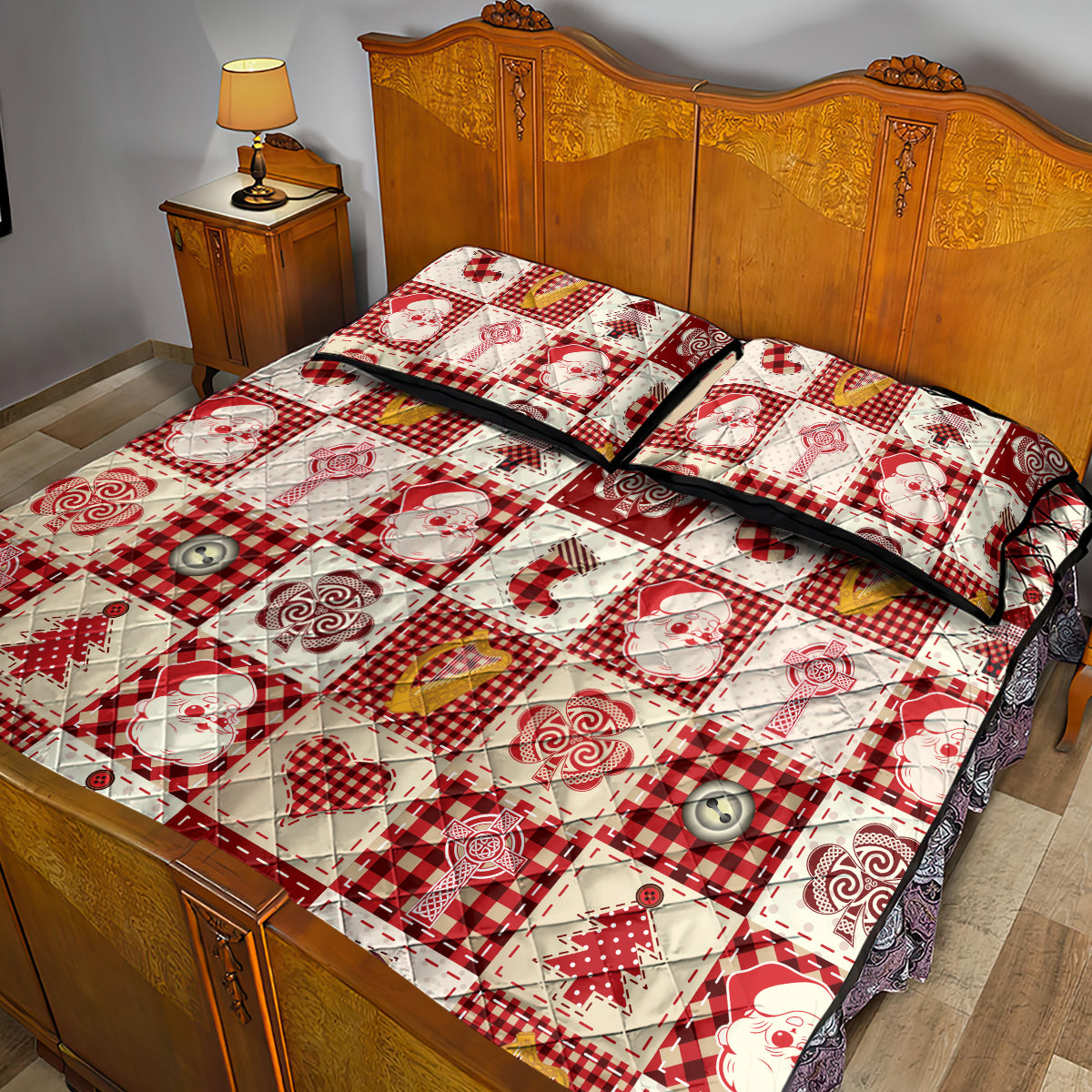 Ireland Christmas Quilt Bed Set Irish Celtic Xmas Patchwork Style - Wonder Print Shop