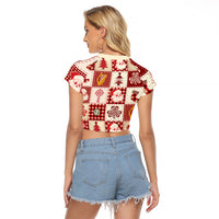 Ireland Christmas Raglan Cropped T Shirt Irish Celtic Xmas Patchwork Style - Wonder Print Shop