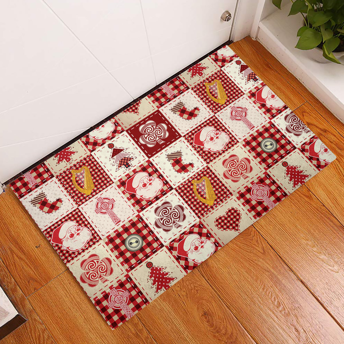 Ireland Christmas Rubber Doormat Irish Celtic Xmas Patchwork Style - Wonder Print Shop