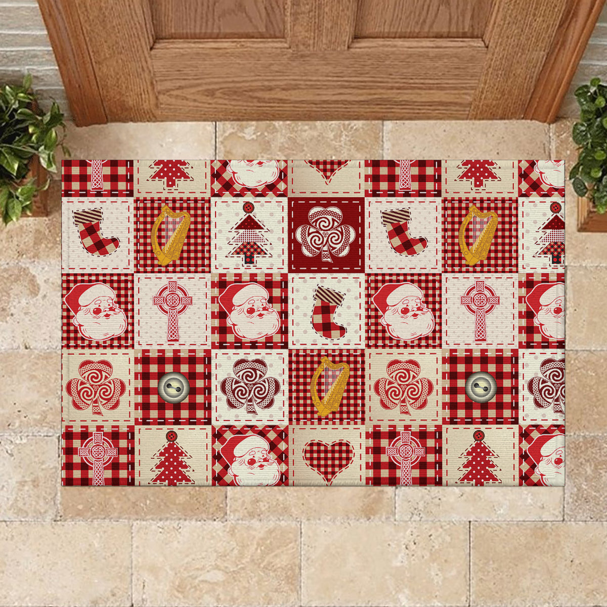 Ireland Christmas Rubber Doormat Irish Celtic Xmas Patchwork Style - Wonder Print Shop