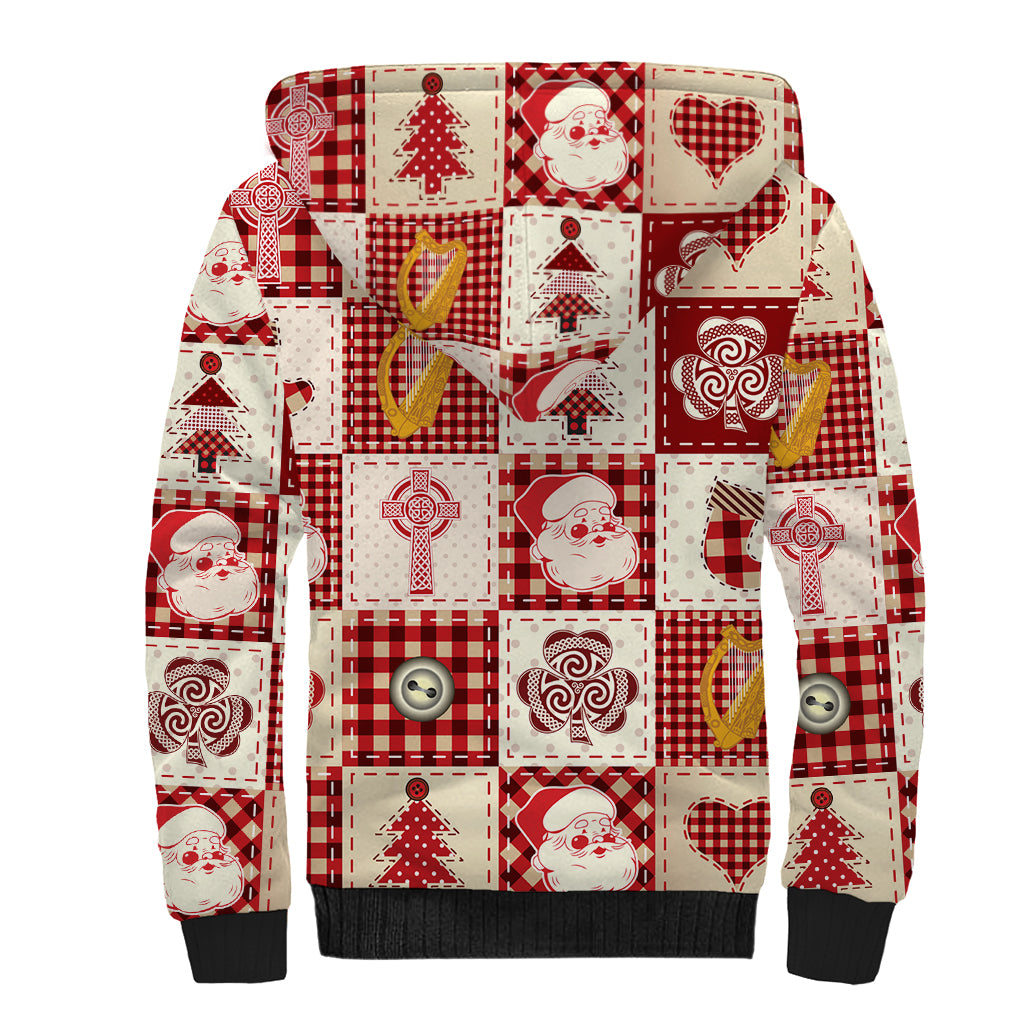 Ireland Christmas Sherpa Hoodie Irish Celtic Xmas Patchwork Style - Wonder Print Shop