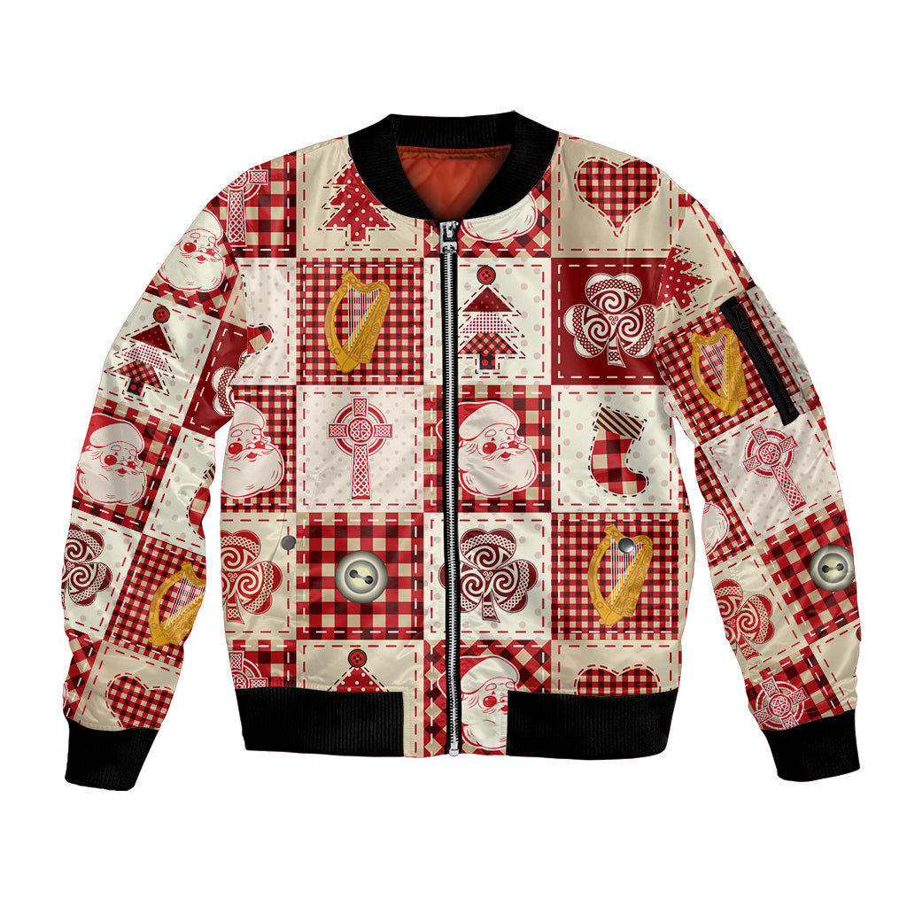 Ireland Christmas Sleeve Zip Bomber Jacket Irish Celtic Xmas Patchwork Style - Wonder Print Shop