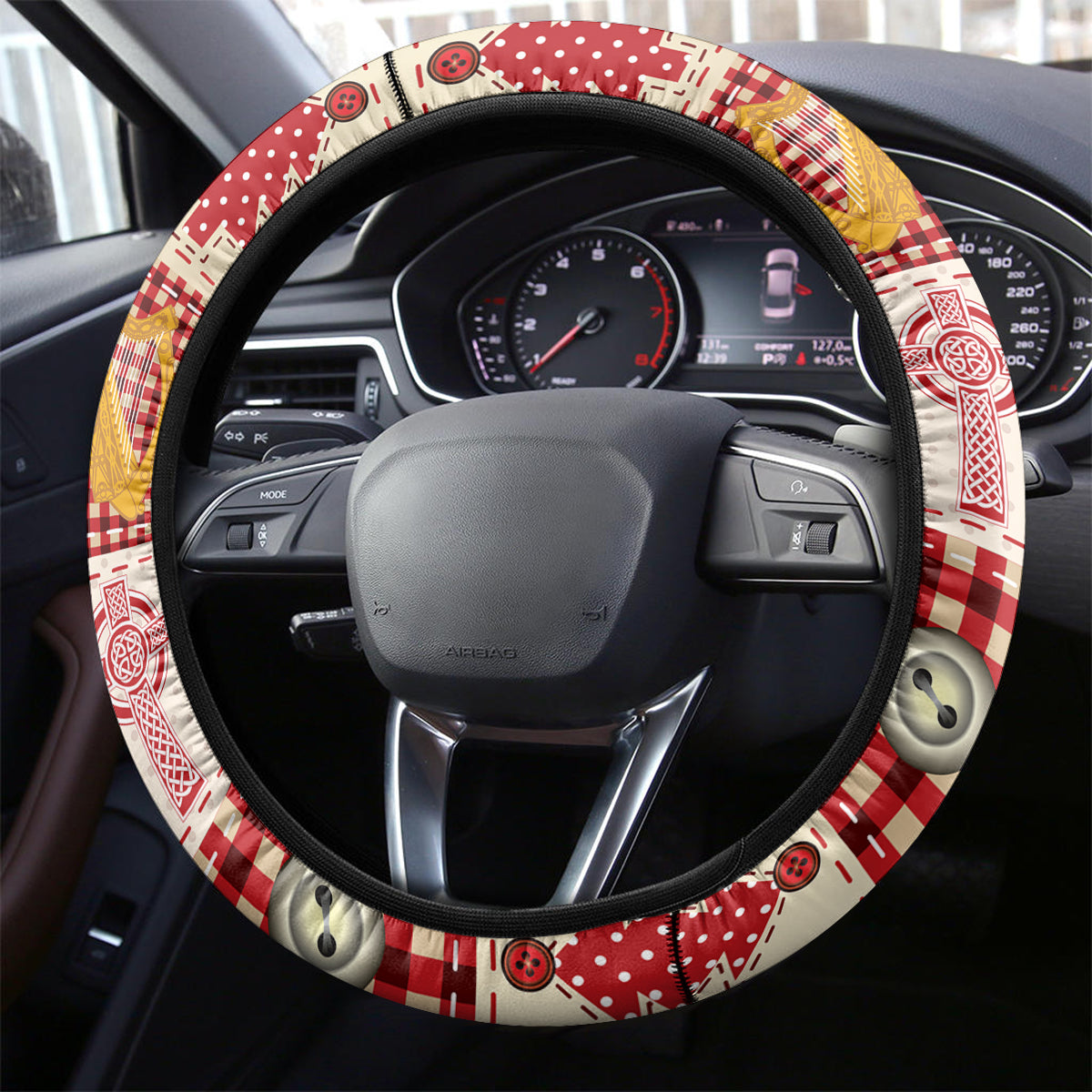 Ireland Christmas Steering Wheel Cover Irish Celtic Xmas Patchwork Style - Wonder Print Shop