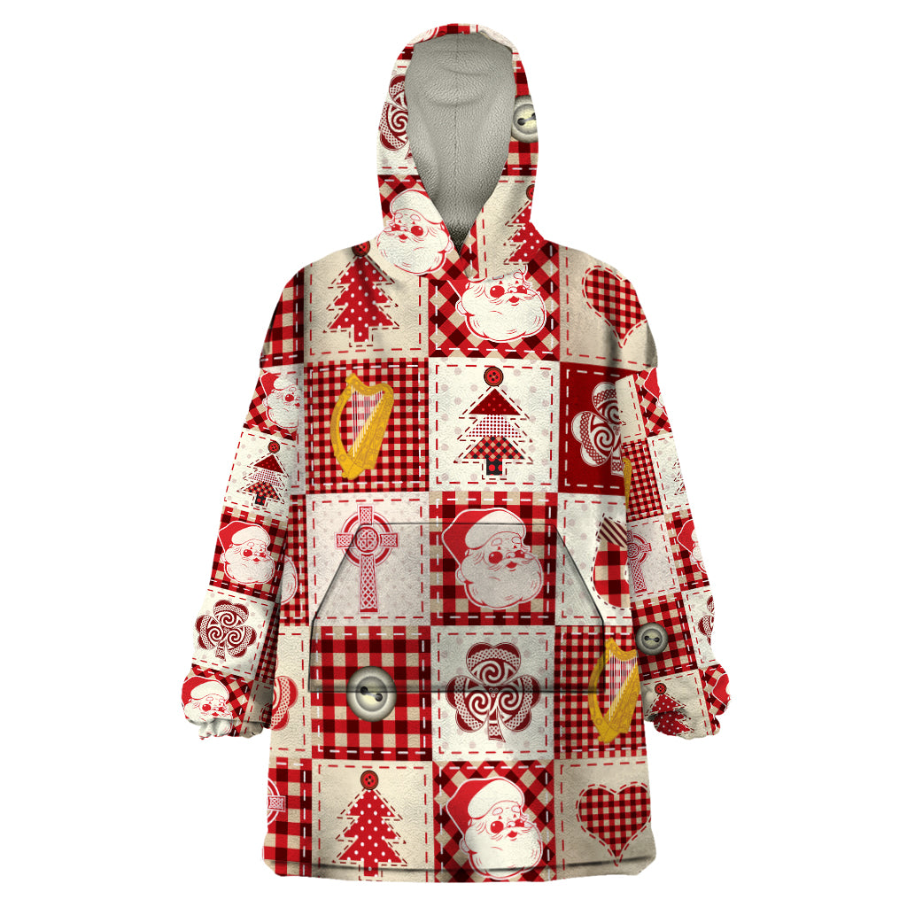 Ireland Christmas Wearable Blanket Hoodie Irish Celtic Xmas Patchwork Style - Wonder Print Shop