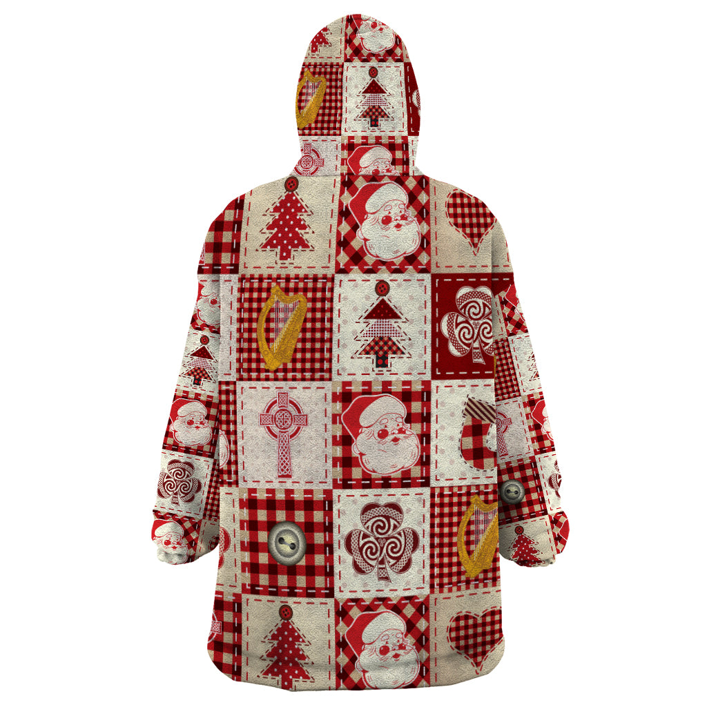 Ireland Christmas Wearable Blanket Hoodie Irish Celtic Xmas Patchwork Style - Wonder Print Shop