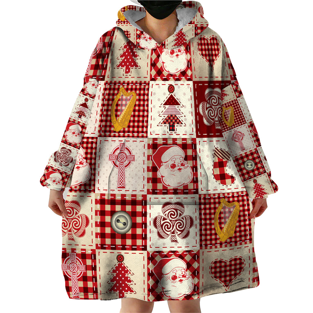Ireland Christmas Wearable Blanket Hoodie Irish Celtic Xmas Patchwork Style - Wonder Print Shop