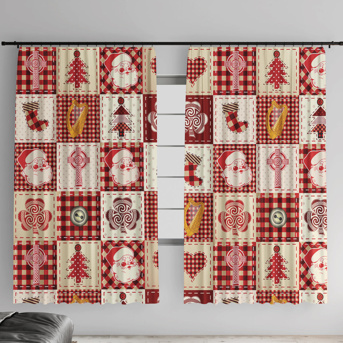 Ireland Christmas Window Curtain Irish Celtic Xmas Patchwork Style - Wonder Print Shop