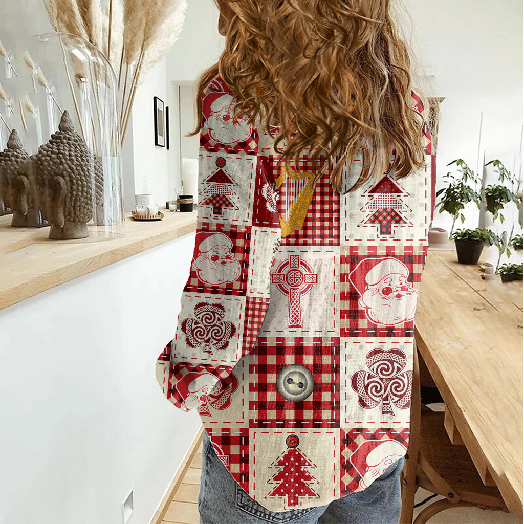 Ireland Christmas Women Casual Shirt Irish Celtic Xmas Patchwork Style - Wonder Print Shop