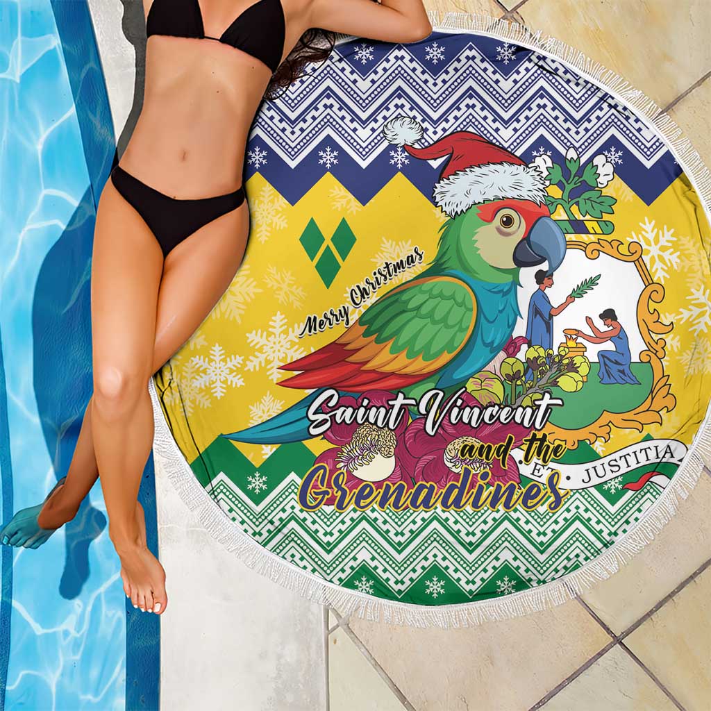 Saint Vincent and the Grenadines Christmas Beach Blanket Santa Vincent Parrot - Wonder Print Shop