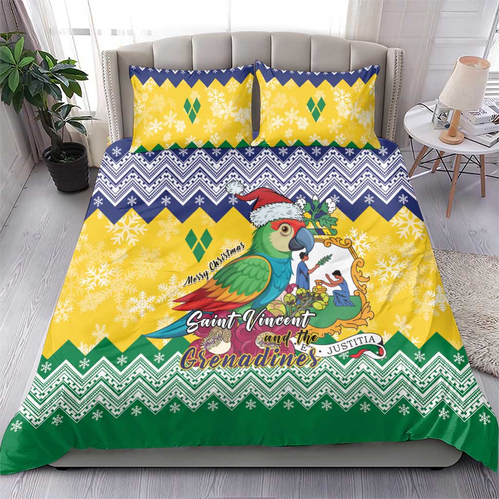 Saint Vincent and the Grenadines Christmas Bedding Set Santa Vincent Parrot - Wonder Print Shop