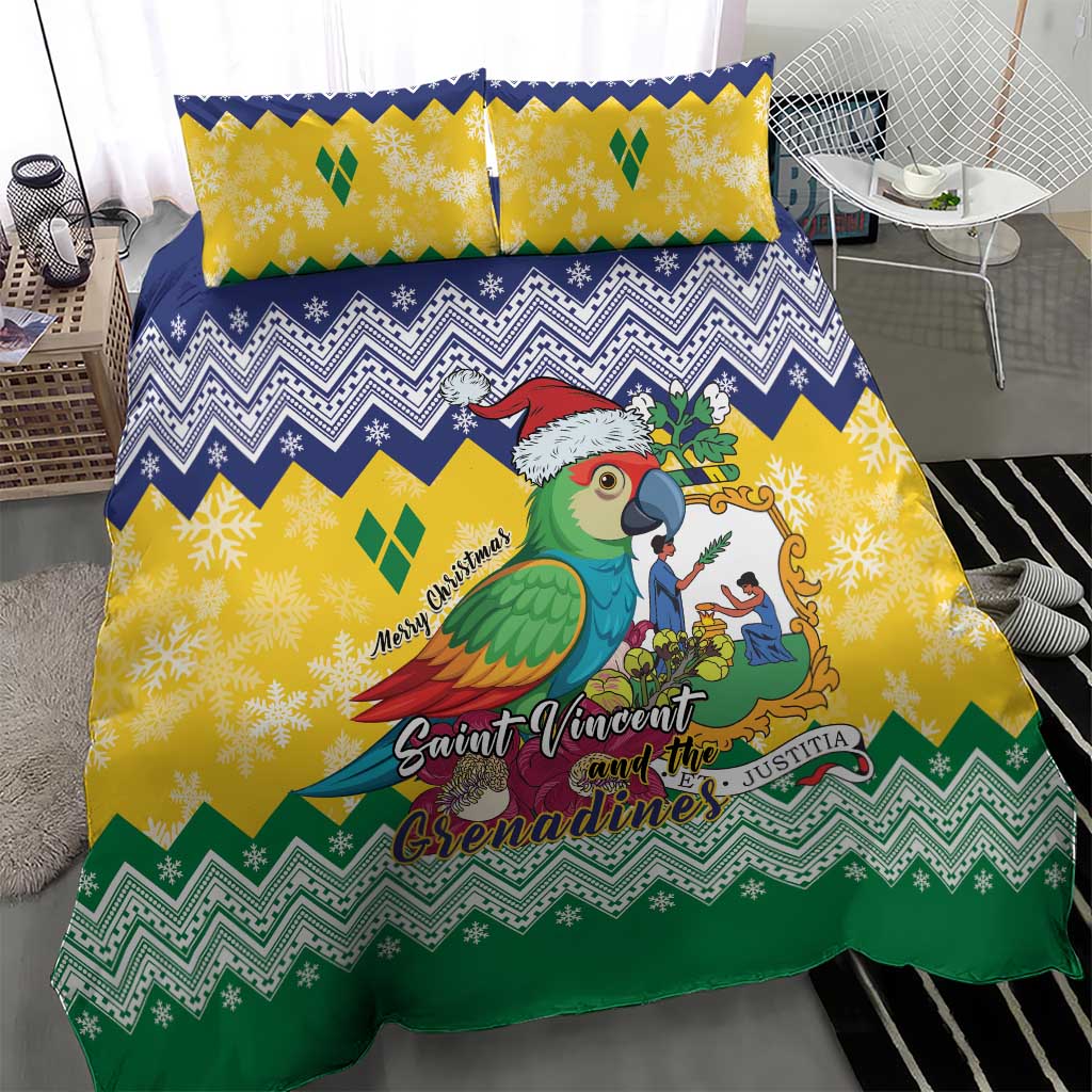 Saint Vincent and the Grenadines Christmas Bedding Set Santa Vincent Parrot - Wonder Print Shop