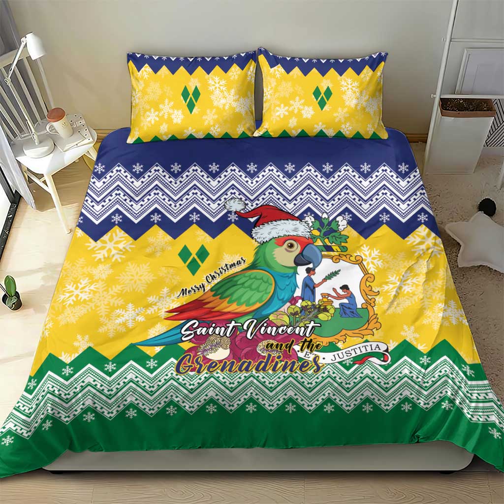 Saint Vincent and the Grenadines Christmas Bedding Set Santa Vincent Parrot - Wonder Print Shop