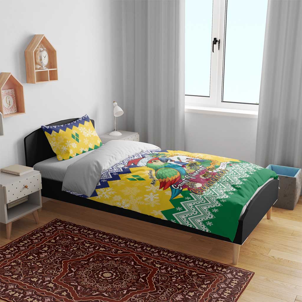Saint Vincent and the Grenadines Christmas Bedding Set Santa Vincent Parrot - Wonder Print Shop