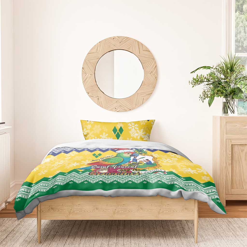 Saint Vincent and the Grenadines Christmas Bedding Set Santa Vincent Parrot - Wonder Print Shop