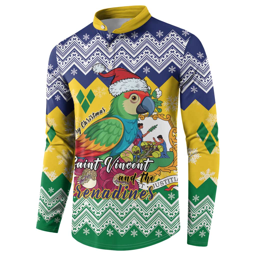 Personalized Saint Vincent and the Grenadines Christmas Button Sweatshirt Santa Vincent Parrot - Wonder Print Shop