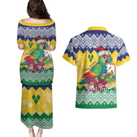 Personalized Saint Vincent and the Grenadines Christmas Couples Matching Puletasi and Hawaiian Shirt Santa Vincent Parrot - Wonder Print Shop