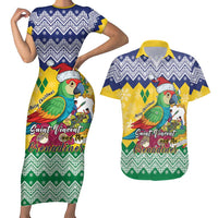 Personalized Saint Vincent and the Grenadines Christmas Couples Matching Short Sleeve Bodycon Dress and Hawaiian Shirt Santa Vincent Parrot - Wonder Print Shop