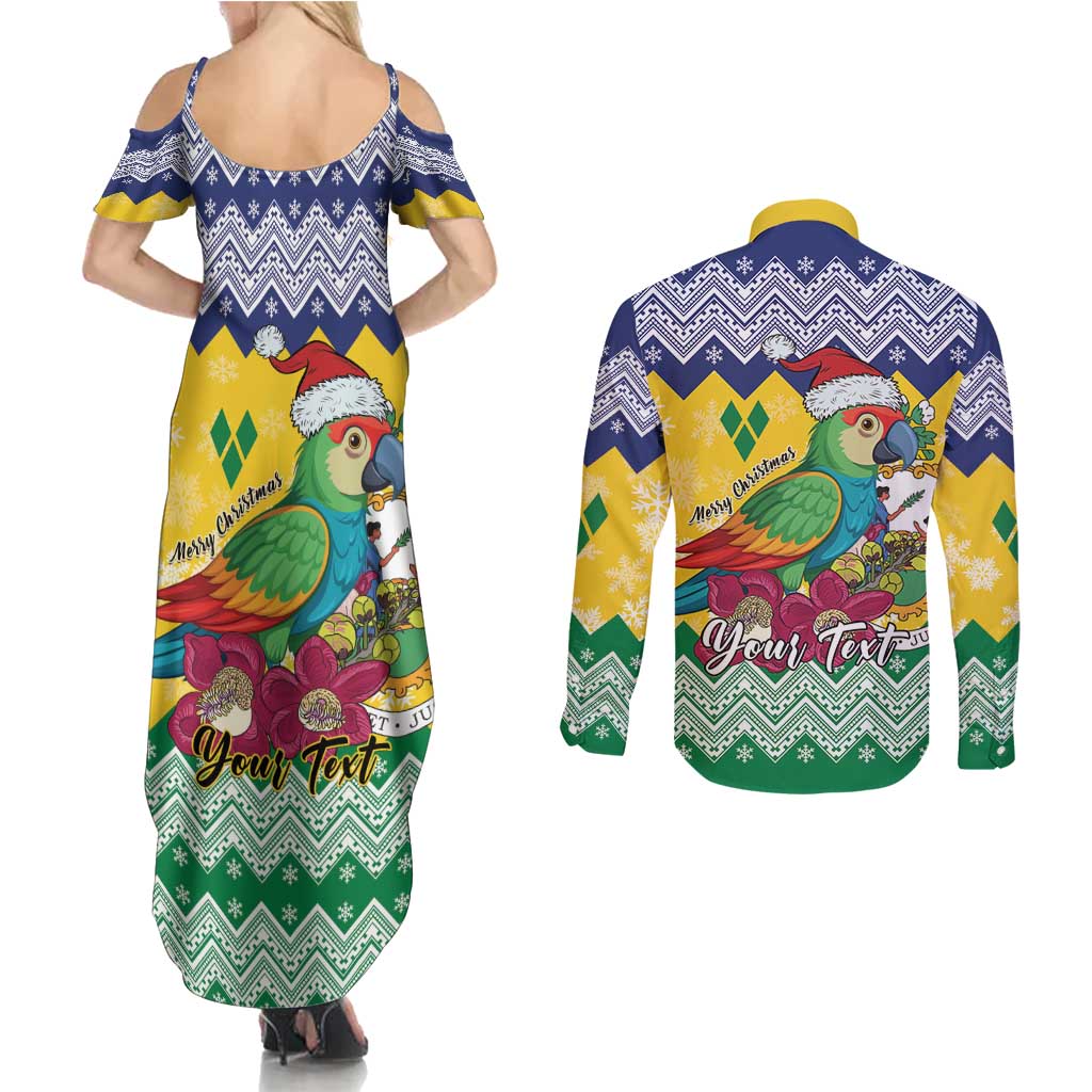 Personalized Saint Vincent and the Grenadines Christmas Couples Matching Summer Maxi Dress and Long Sleeve Button Shirt Santa Vincent Parrot - Wonder Print Shop