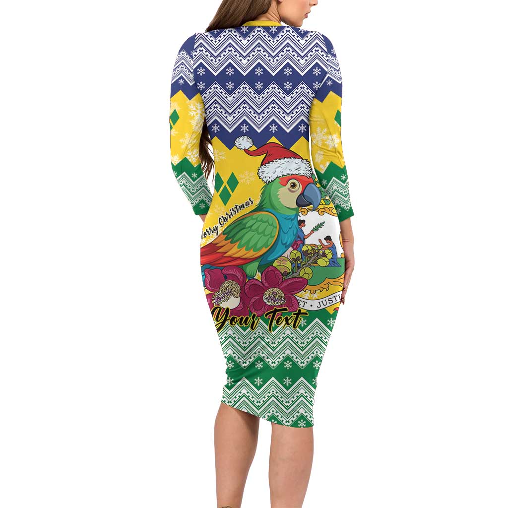 Personalized Saint Vincent and the Grenadines Christmas Family Matching Long Sleeve Bodycon Dress and Hawaiian Shirt Santa Vincent Parrot - Wonder Print Shop