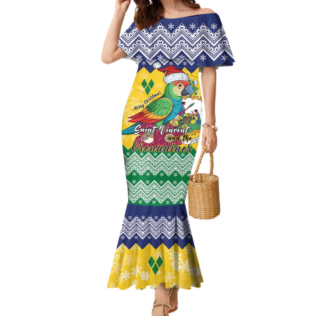 Personalized Saint Vincent and the Grenadines Christmas Family Matching Mermaid Dress and Hawaiian Shirt Santa Vincent Parrot - Wonder Print Shop
