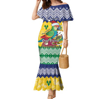 Personalized Saint Vincent and the Grenadines Christmas Family Matching Mermaid Dress and Hawaiian Shirt Santa Vincent Parrot - Wonder Print Shop