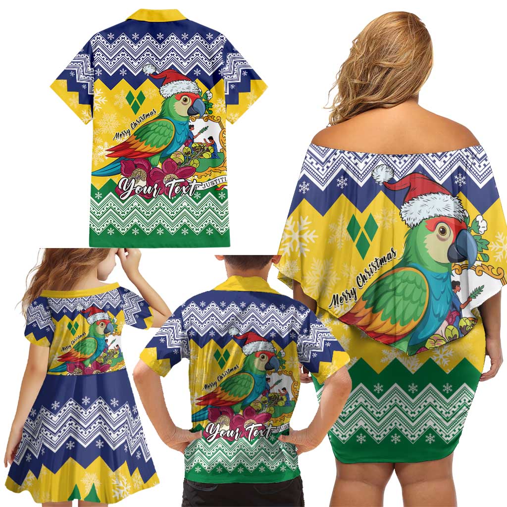Personalized Saint Vincent and the Grenadines Christmas Family Matching Off Shoulder Short Dress and Hawaiian Shirt Santa Vincent Parrot - Wonder Print Shop