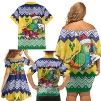 Personalized Saint Vincent and the Grenadines Christmas Family Matching Off Shoulder Short Dress and Hawaiian Shirt Santa Vincent Parrot - Wonder Print Shop